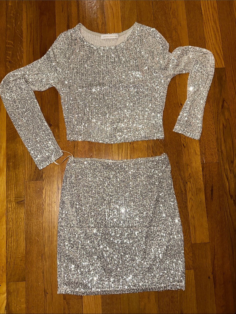 Pookie & Sebastian Silver Sequin Top & Skirt